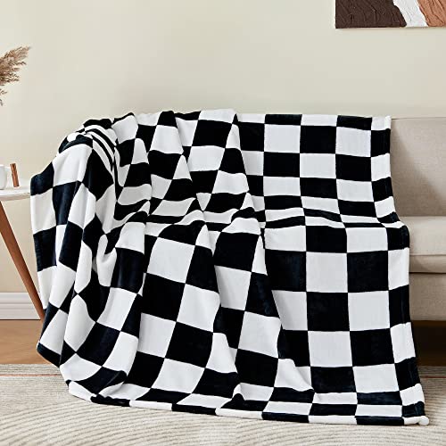 Image of BEDELITE Plaid Fleece Throw Blanket, Black & White Checkered 50x60 Throw