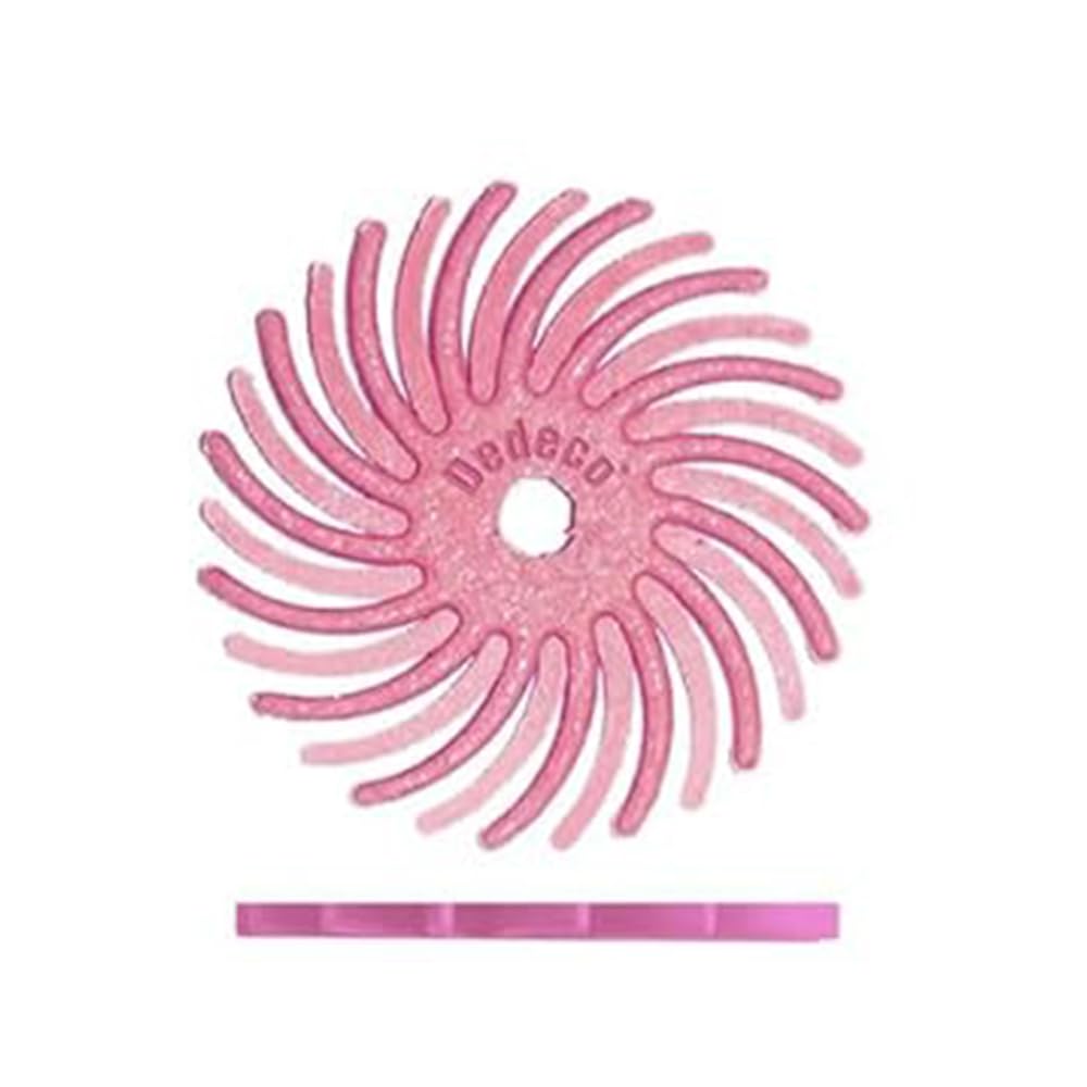 Dedeco Sunburst Radial Bristle Discs 12-Pack - 5/8" Curved - Pink 600 Grit (Fine, Pumice) - Aluminum Oxide for Polishing & Finishing