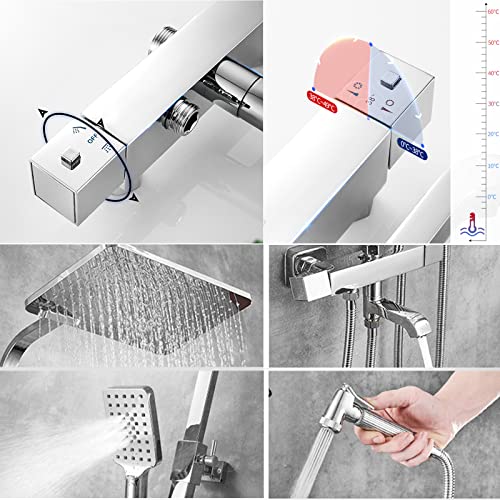 Ensemble de douche en laiton massif et chrome poli avec mitigeur stable