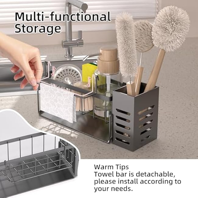 NET MEYA Kitchen Caddy Sink Organizer,Dish Sponge Holder for Kitchen Sink,Soap Dispenser Storage,Kitchen Accessories for Countertop,Stainless Steel Sink Caddy for Kitchen