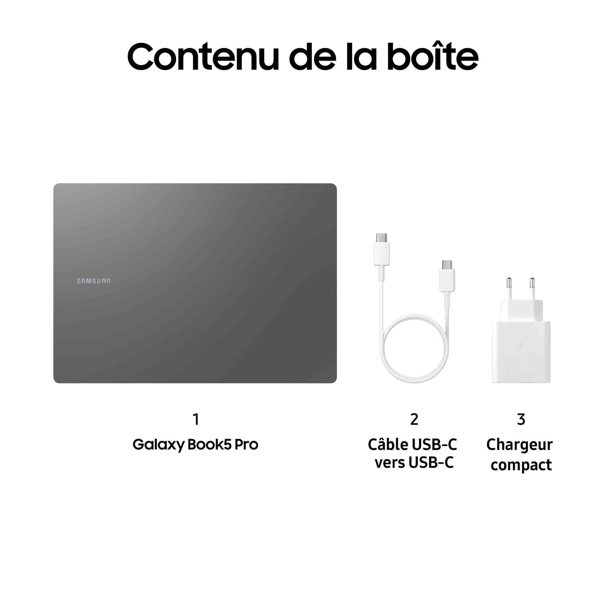 Samsung Galaxy Book5 Pro 16" Ordinateur Portable Intel Core Ultra 7 16 Go RAM 1To Clavier AZERTY FR Anthracite
