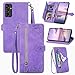 Designed for Samsung Galaxy A14 Case Wallet,Galaxy A14 Wallet Case for Women,Embossed PU Leather Protective Cover Magnetic Strap Zipper Card Holder Flip Phone Case for Samsung A14 5G(2023) (Purple)