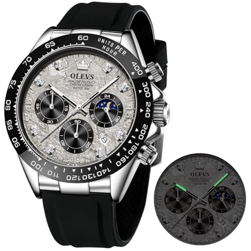 OLEVS Reloj de pulsera para hombre, diseño de diamante, fase luna...