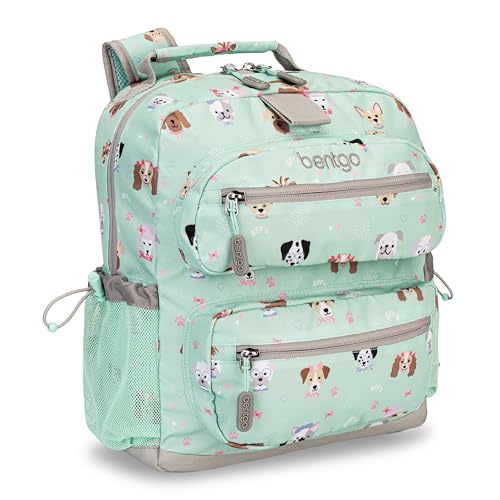 Bentgo Kids Backpack - Lightweight 14” Backpack in Fun Prints for School, Travel, & Daycare, Ideal for Ages 4+, Roomy Interior, Durable & Water-Resistant Fabric, & Loop for Lunch Bag (Puppy Love)