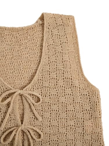 Image of GORGLITTER Women's Tie Front Cardigan Crochet Sleeveless Open Front Tie Cropped Cardigan Sweater Vest Tops