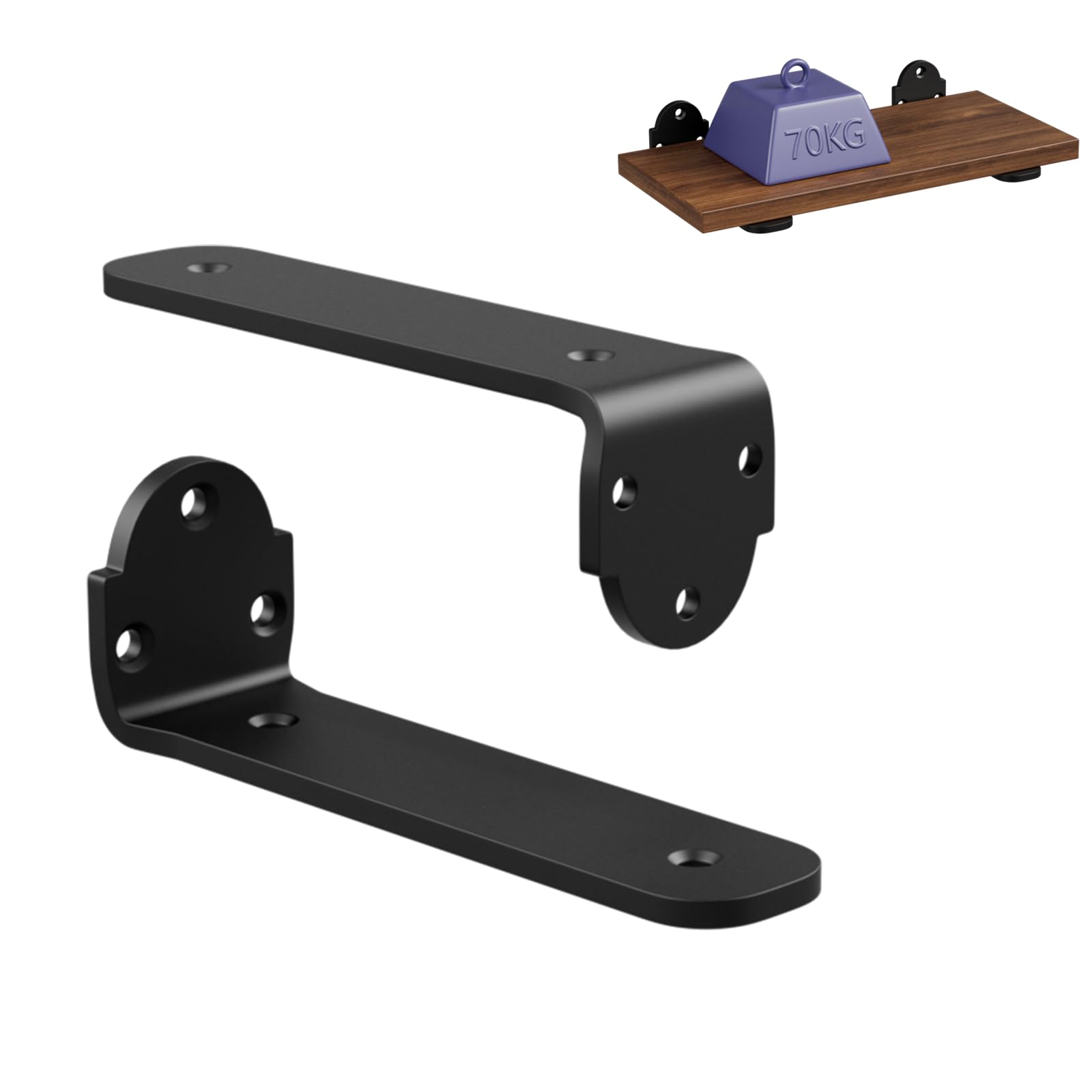 2 Pack Shelf Brackets 15cm, Heavy Duty Metal L Wall Brackets for Shelves with 5mm Thick and 70Kg Load Capacity, Black