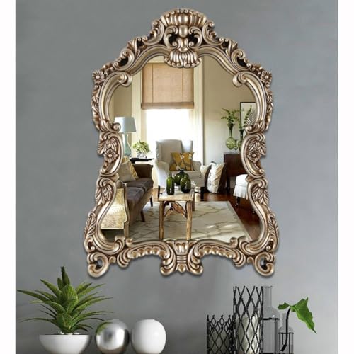 Miroir de salle de bain baroque orné et suspendu en or