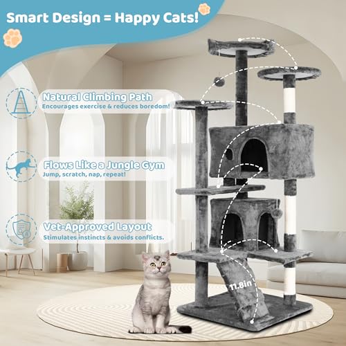 Torre para gatos grandes 54" alto con rascadores y cama miniatura 2