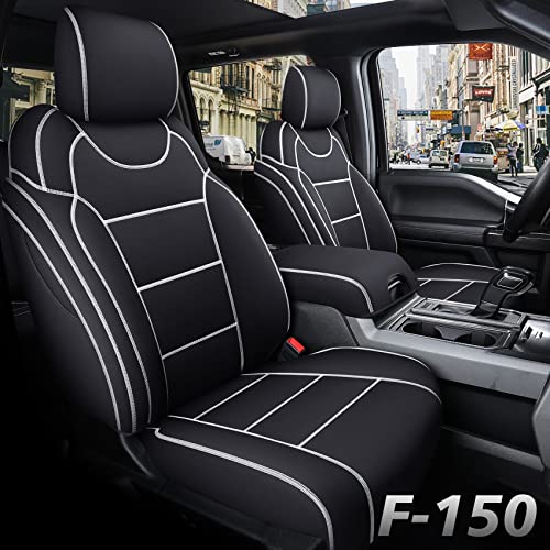 ford f150 crew cab seat covers - Coverado Neoprene Seat Cover Set, Waterproof Front and Back Seat Protectors Full Set, Custom Fit for 2015-2022 F150 Crew Cab and 2017-2022 F250 F350 F450(White Line Pattern)