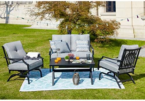 Patio Festival 4 Pices Patio Furniture Conversation Set,Metal Outdoor Furniture Set w/All Weather Cushioned Loveseat,Poolside Lawn Chairs,Coffee Table
