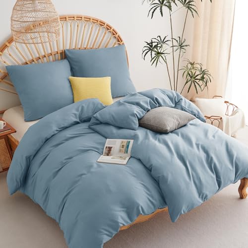WAVVE Bettwäsche 135x200 4teilig Hellblau- Bettbezüge 135 x 200 2er Set mit Kissenbezüge 80x80 cm, Bettwäsche-Sets 135x200cm aus Mikrofaser mit...