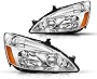 Torchbeam Accord Headlight from, Replacement Headlight Assembly for 2003-2007 Accord, Chrome Housing Amber Reflector Clear Lens Driver and Passenger Side