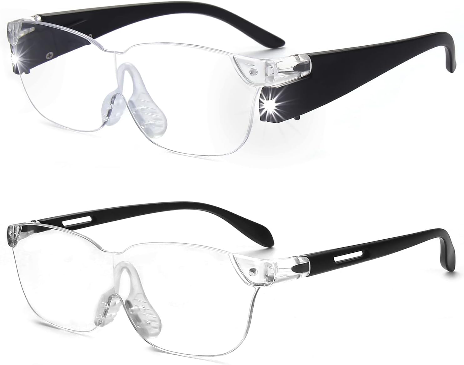 OuShiun Gafas de lupa con luz LED, para lectura, hobbies, manualidades, incluye lupas no iluminadas (2 unidades), color negro