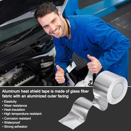 Image of HARFINGTON 5pcs Heat Shield Tape 2.17 inch x 65.6 Ft Waterproof Sunscreen Sound Insulation High-Temperature Resistance Silver Aluminum Tape Thickness for Automotive Repairs