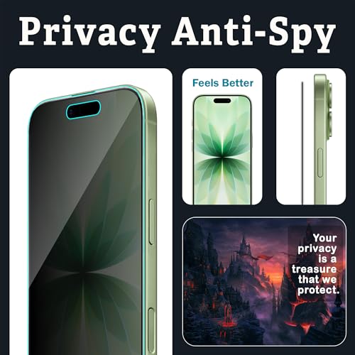 Image of FIRST MART Privacy Tempered Glass for iPhone 17 & iPhone 16 Pro with Cable Guard & Installation Kit | Anti-Spy 9H Screen Protector, Edge-to-Edge, Case-Friendly | Black