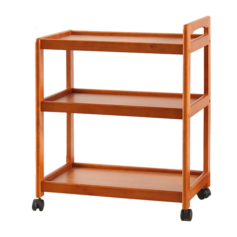 ZHIRONG Solid Wood 3 Tier Kitchen Storage Serving Trolley Island Cart with Wheels 59 x 34 x 72.5CM (Color : A)