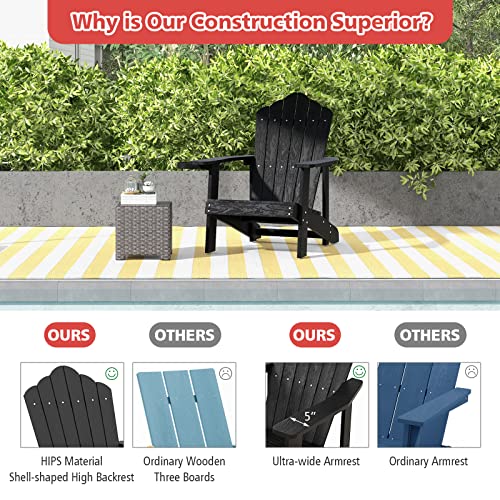 Image of Tangkula Oversized Adirondack Chair, Patio Lounge Chairs w /Adjustable Cup Holder, HIPS Armchairs Slatted Chair, Outdoor Weather Resistant Fire Pit Chair for Deck Backyard Garden Porch (4, Black)