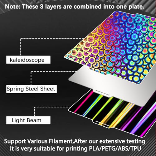 Image of JUUPINE 257x257mm Bambu Lab Build Plate for Bambu Lab X2D /A1 /P1P /P1S /P2S /X1 /X1C /X1E /3D Printer, 3D Printer Flexible Spring Steel Sheet Removable Platform (Smooth Kaleidoscope+Smooth Light Beam)