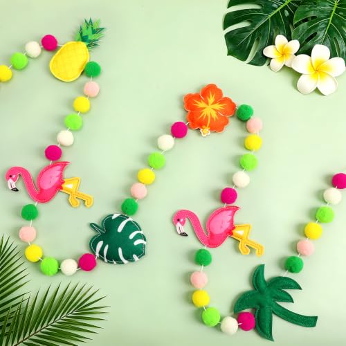 Jansun 8.2Ft 3D Summer Hawaiian Tropical Felt Garland Banner