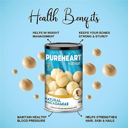 Image of Pureheart Natural Macadamia (200 gm) Premium Australian Macadamia Nuts, Rich in Antioxidants - Whole, Exotic, and Crunchy Dry Fruits, Ideal Snacks, No Additives