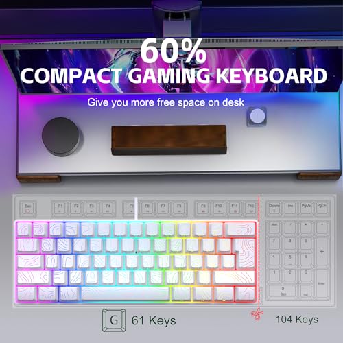 Image of Snpurdiri 60% Wired Gaming Keyboard, 61 Keys RGB Contour Line (White) | Backlit Ultra-Compact Small Gaming Keyboard for PC /Mac Gamer, Typist, Travel, Easy to Carry on Business Trip