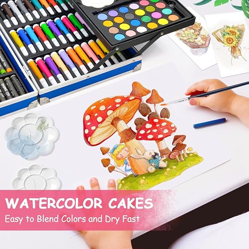 Image of VGRASSP 145 Pcs Space Theme Painting & Drawing Art Kit Toy for Kids - Portable School Stationery Set with Color Sticks, Watercolors, Color Pencils, Sketch Pens & Craft Supplies