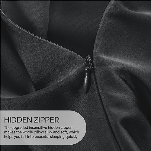 Image of INFIIXSO Silk Pillow Cases 2 Pack Standard Size, Ultra Smooth & Soft Mulberry Silk Pillow Case for Hair and Skin, Breathable Cooling Silk Pillowcase with Hidden Zipper (Black, 20x26 Inches)