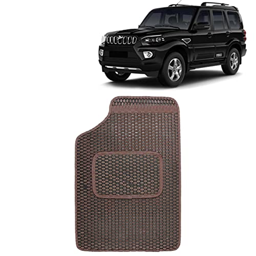 Image of Kingsway Dotted Design Car Floor Foot Mats Universal Fit for Mahindra Scorpio, Model Year : 2019-2022, Water and Dustproof, Color Brown, Set of 5 Pieces