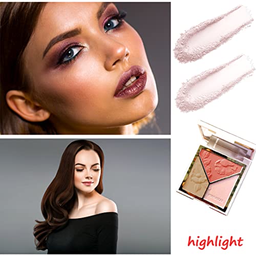 Highlighter & Contour & Blush 3 In 1 Makeup Palette Matte Shimmer Glow Illuminator Powder Perfect For Face Highlight, Contour,Bronzer,Shape,Silky Brillliant Compact Make-Up #TOP3