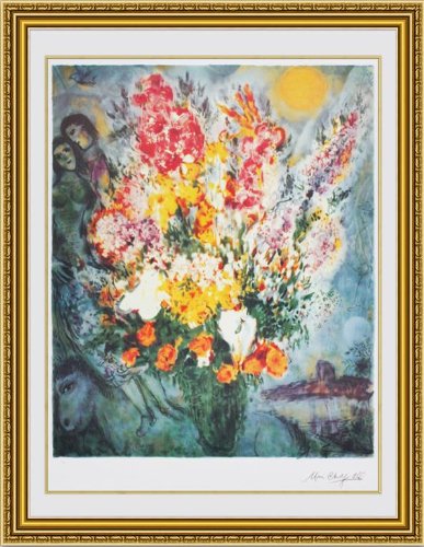 Amazon.co.jp: 絵画 マルク シャガール 天に捧げる花束 額縁付