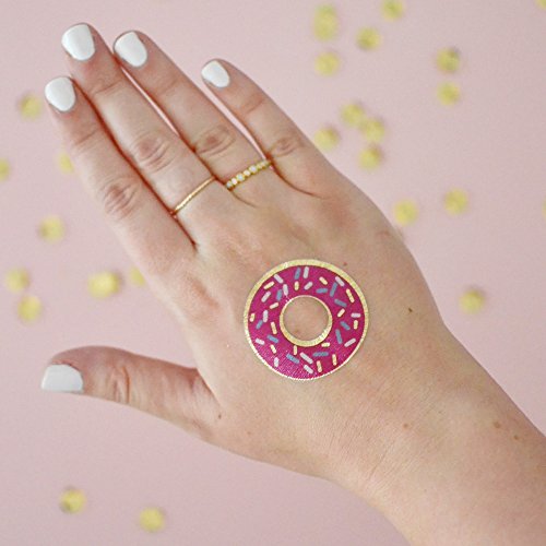 Pink Donut Flash Tattoos set of 25 premium waterproof colorful pink metallic gold temporary foil sweet treat kids Flash Tattoos, kids temporary tattoo, kids party favor, birthday party, donut tattoo