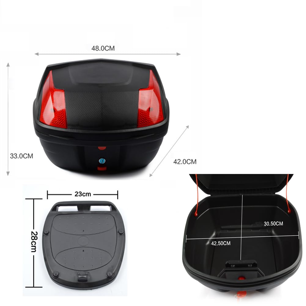 Coffre de moto, Valise de scooter étanche en plastique avec dossier et plaque(Silver,42x48x33cm)