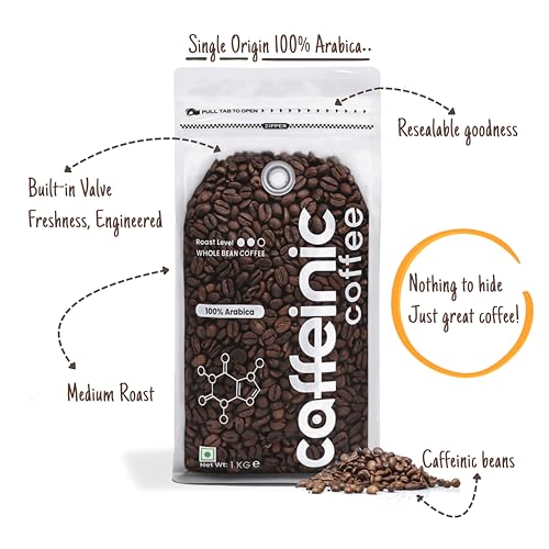 Image of Caffeinic Specialty Coffee Beans 1kg - 100% Arabica, Single Origin Whole Bean Coffee, Medium Roast Smooth & Balanced with Sweet Aroma, Freshly Roasted Beans for Bean to Cup, Moka Pot & Cafetiere
