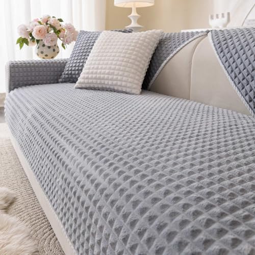 Aucrovee Soft Plush Plaid Couch Cover Washable, Non Slip Fleece Sectional Sofa Covers for 3 Cushion Couch Sofa L Sharped Sofa Slipcover for Pets, Furniture Protector (1 PCS 36