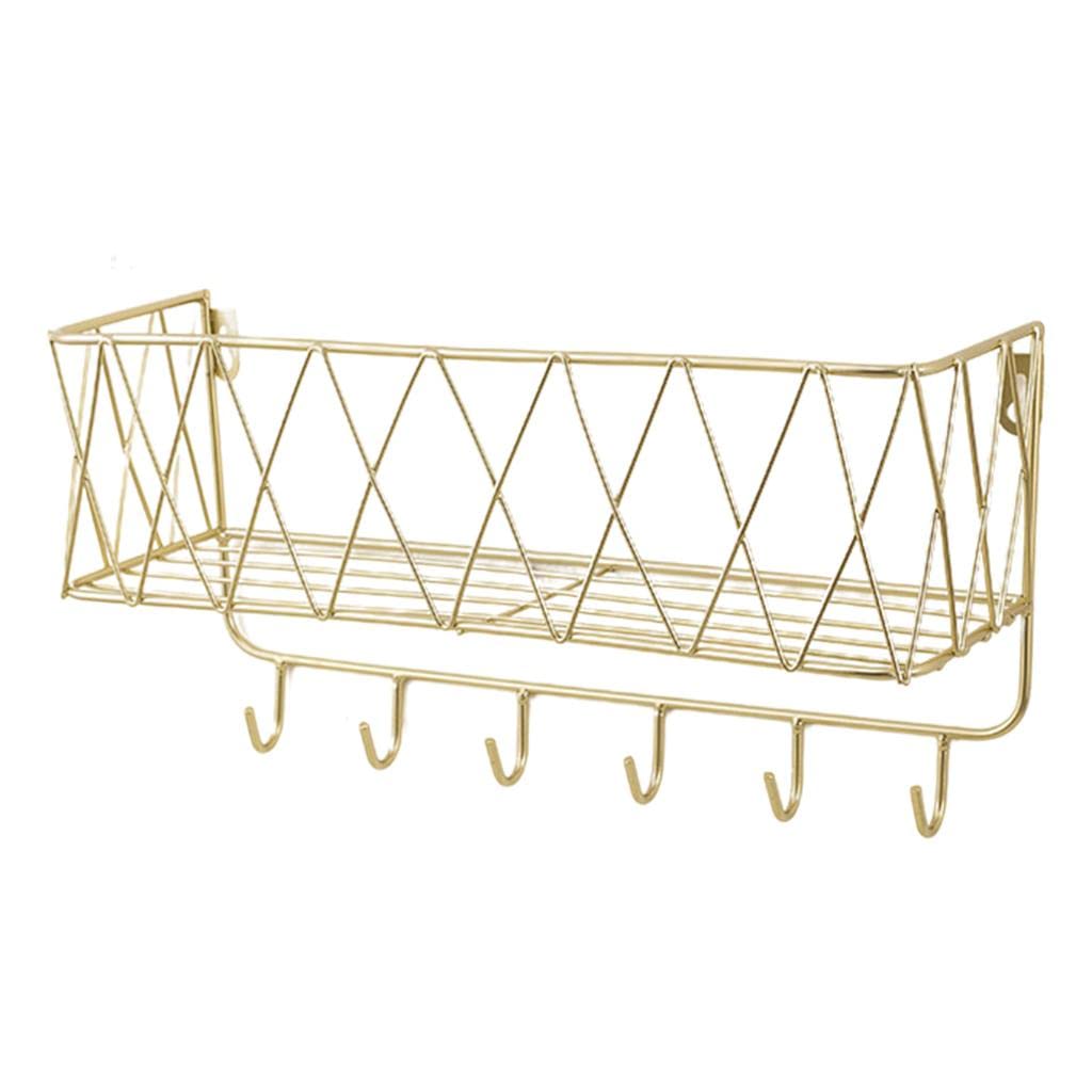 WOVEBIUS Key Rack Mail Holder Metal Kitchen Office Organizer Wall Mount Hook Golden