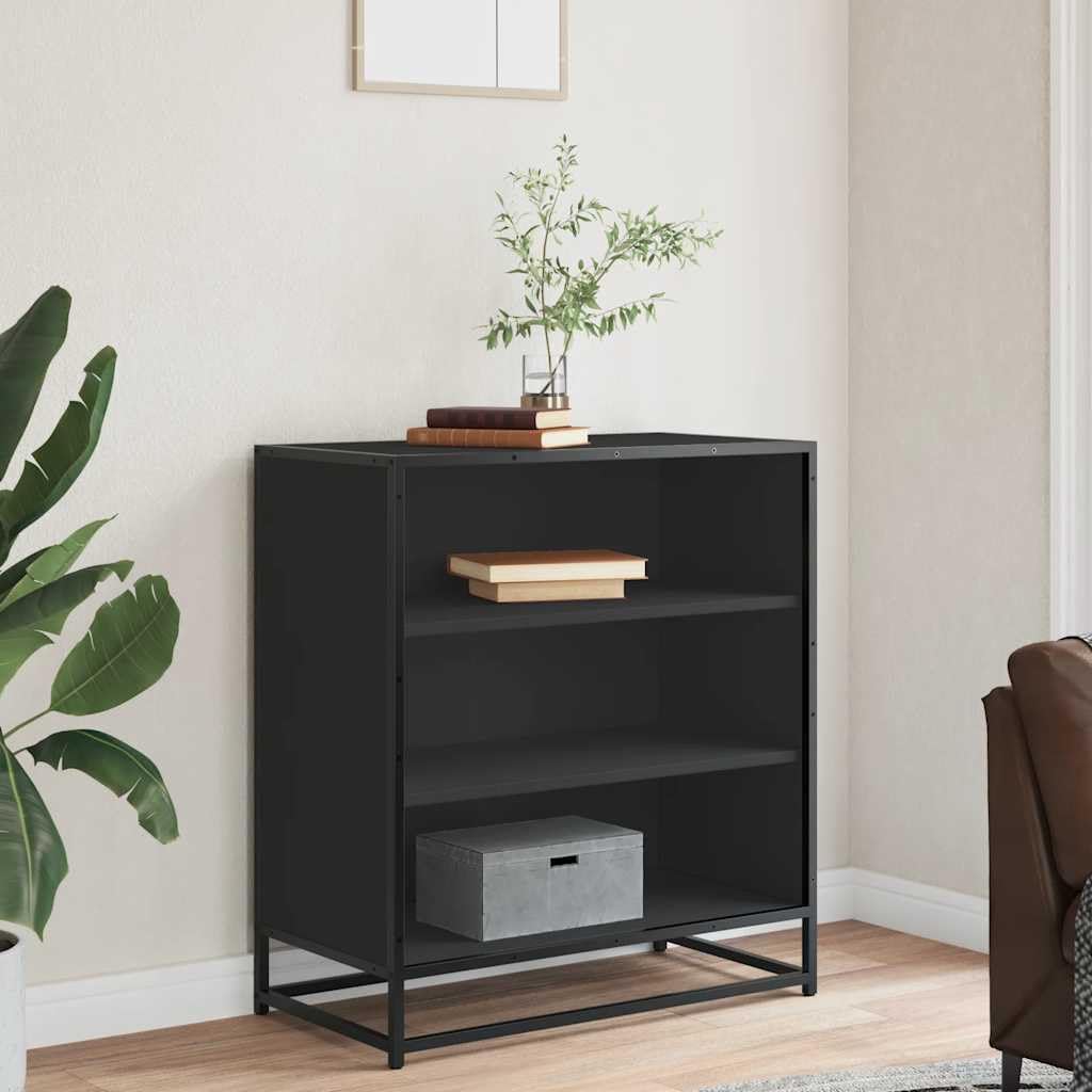 Szafka czarna 68x35x76 cm materia drewnopochodny i metal industrieele kast met 3 open planken voor opbergruimte in keuken woonkamer stabiel duurzaam