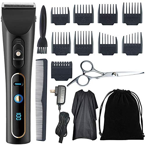 Spetish Hair Clippers Heavy Duty Rechargeable Hair Trimmer Cordless Clippers Hair Cutting Kit with 9 Guide Combs, Scissors, Hair Cape and Carrying Bag for Men/Father/Husband/Boyfriend