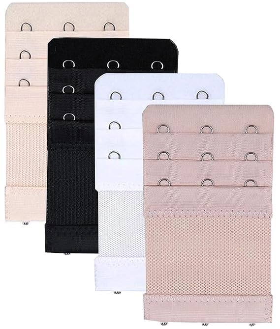 Bra Extender 3 Hooks, Rows Elastic Bra Band Hook Strap Extensions For Women, Pack Of 4