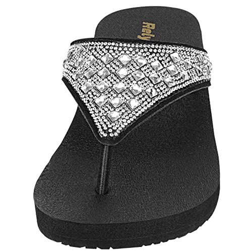 Womens Rhinestones Flip Flops Arch Support Mid Platform Bling Comfortable Flip-flops Jewel Dressy Thong Sandals2