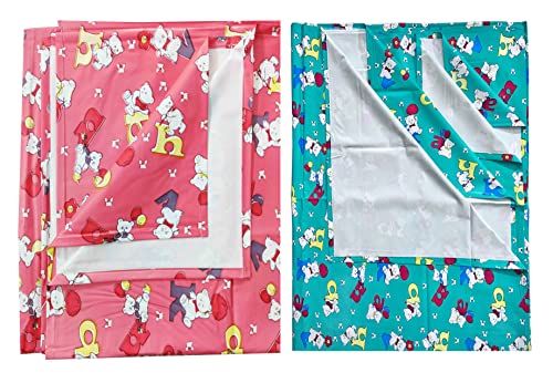 Image of EcoSoft Plastic Sheet,PVC Sheet for Kids,Rubber Sheet for Babies,Bed Wetting Protector(90 x 135 cm) (Alphabet Pink & Green)