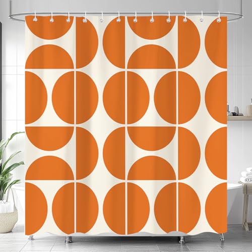 Yuphive Orange Mid Century Modern Shower Curtain Retro Geometric Abstract Shower Curtains for Bathroom Boho Unique Pattern Waterproof Polyester Fabric Bathroom Accessories Set 12 Hooks 72X72IN