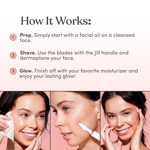 Jill Dermaplane Razor Refills for Women – 8 Single-Use Face Razor Blades for Facial Hair Removal & Exfoliation – Fits Jill V1 Dermaplaner Only (Not Compatible with V2 Kit)