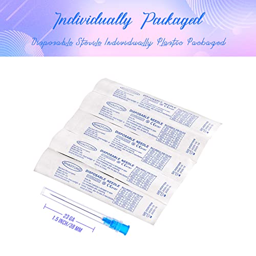 Image of 23 Gauge 1.5 Inch Needles Luer Lock Disposable Lab Supplies, Pack of 100 | SHAOTONG 23G 1.5 inch 38mm Needle with Cap for Liquids Measuring or Refilling, Sterile, Individually Wrapped