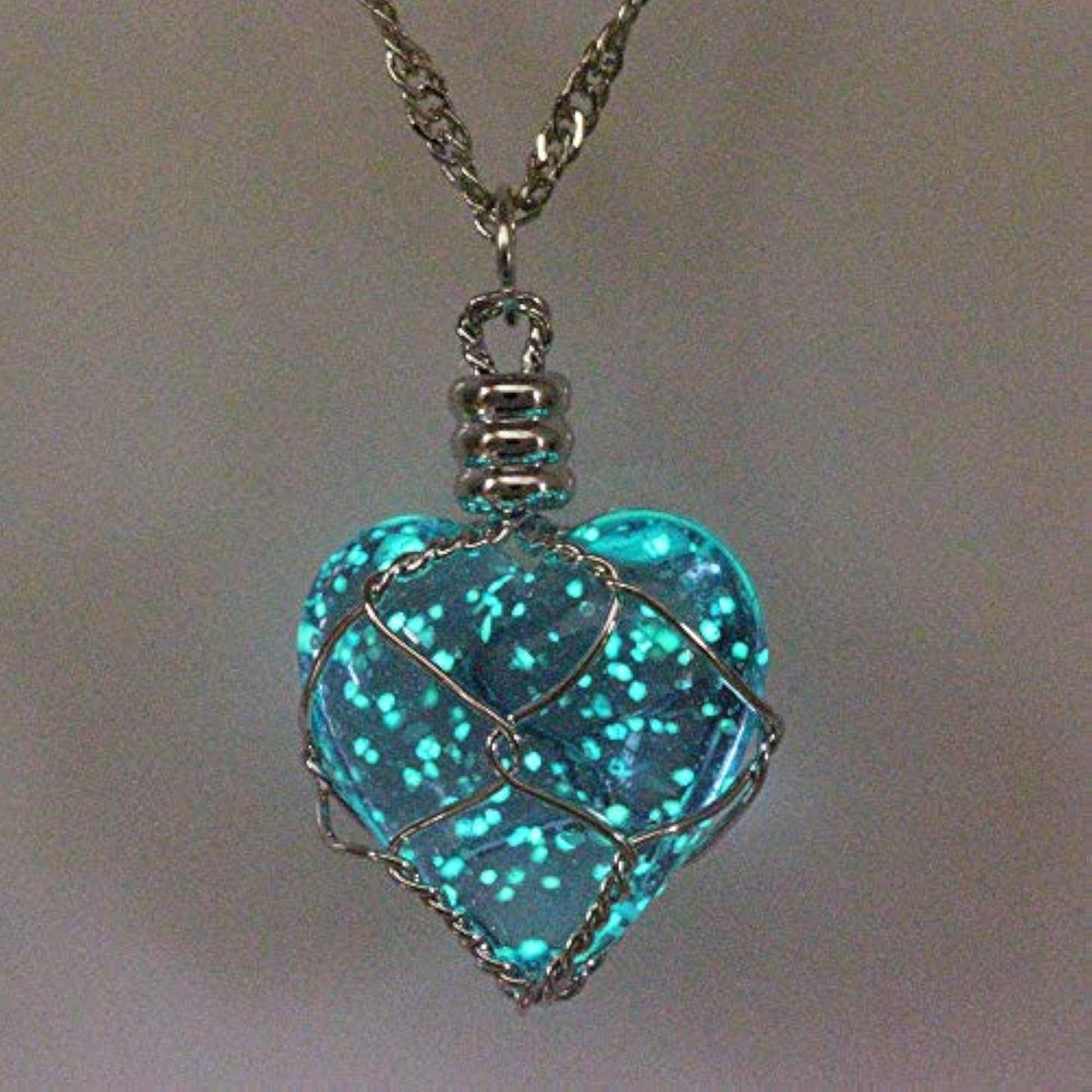 Glow Dark Crystal Heart Pendant Necklace