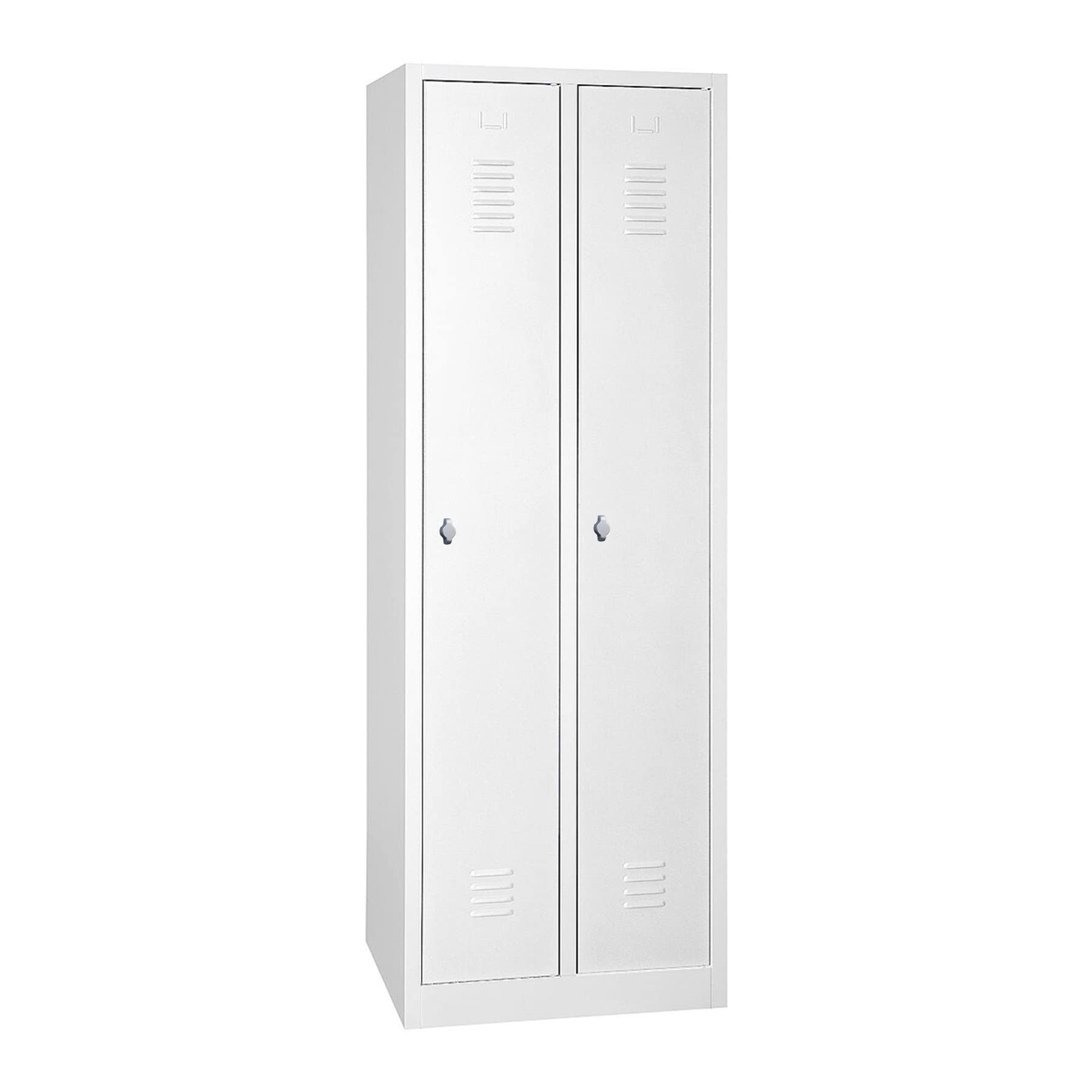 Schrank & Stuhl Spind – Metallspind mit 2 Abteilen, Schließfachschrank mit Hutboden, 30 cm Abteilbreite, Lieferung komplett montiert (Grau, mit Drehriegelverschlüssen)