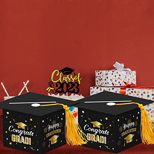 Image of 2026 Graduation Party Card Box, Black Gold Congrats Cap Card Holder Box with Tassel for 2026 Graduation Party Decoration