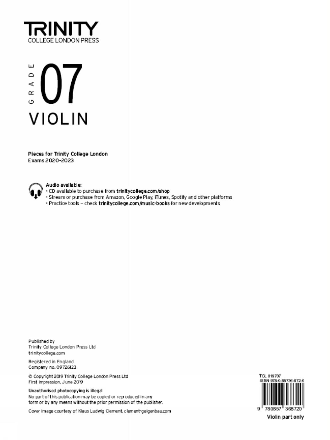 Trinity College London Violin Exam Pieces From 2020: Grade 7 (Violin Part Only)