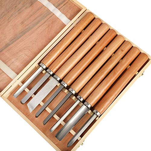 Flash Deals - 60% OFF uyoyous 8 Pcs Lathe Chisel Set Woodworking Wood Turning Tools with Beech Handles Wood Carving Knife Lathe Set High Speed Steel Gouge Set Skew Parting Spear in Wooden Case for Beginners