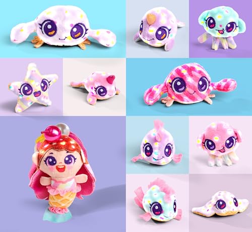 Simba Toys - Pearly Pods Sweety Friends, 12-Fach Sortiert, es Wird nur EIN Artikel geliefert, Plüsch mit Leuchteffekt, 8cm, seltene Meerjungfrau und Perle, Muschel-Anhänger, ab 3 Jahre
