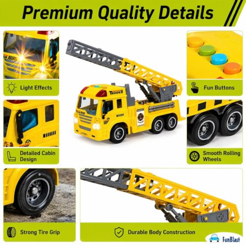 Image of FunBlast Fire Rescue Truck Toy - Realistic City Fire Engine with Light, Sound & Water Spray, Friction Powered Fire Truck Vehicle Toy for Kids Boys & Girls Age 3+ (Yellow)